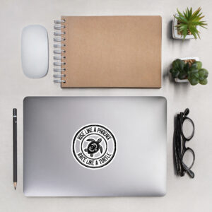 "Rise Like a Phoenix, Race Like a Turtle" logo stickers (black)