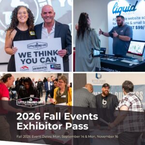 A professional exhibitor pass for the Little Engines LIVE 2026 fall event series, representing access to two uniquely uplifting events.